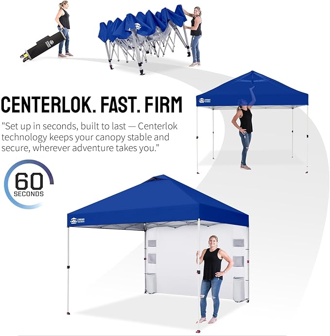 CROWN SHADES Canopy Tent 10 x 10 Foot Portable Pop Up Outdoor Shelter with Pocket Sidewall Push Center Lock UV Protection and Carry Bag Navy Blue