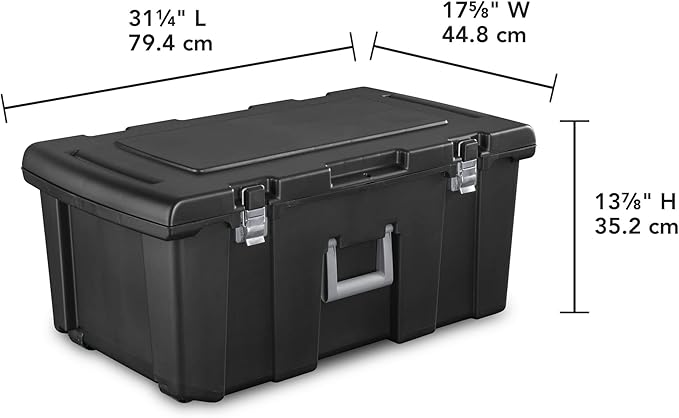 16 Gallon Heavy Duty Plastic Footlocker Storage Trunk Storage Container with Sturdy Handles and Durable Wheels (Black)