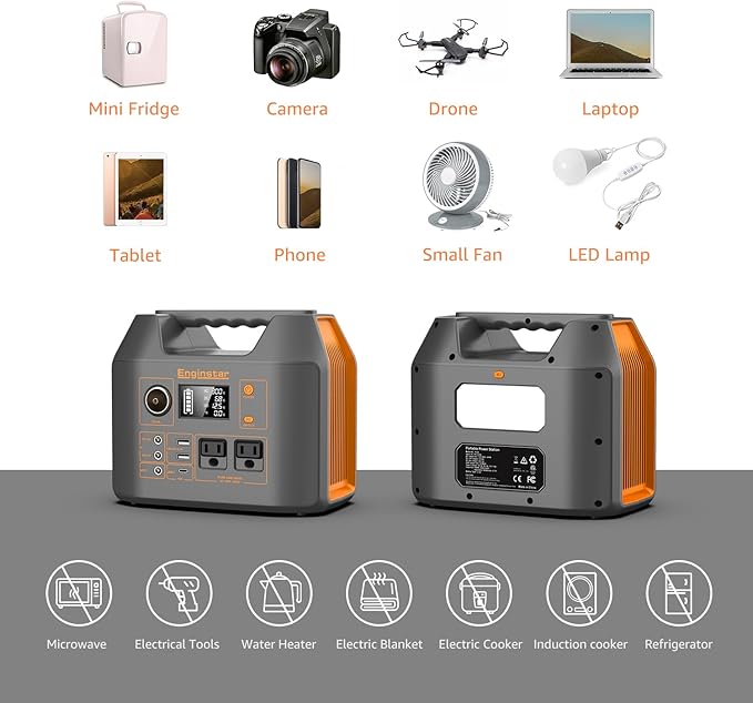 Enginstar Solar Generator 296Wh Portable Power Station 110V Pure Sine Wave 80000mAh Backup Battery Power Supply for CPAP Outdoor Camping Traveling and Emergencies