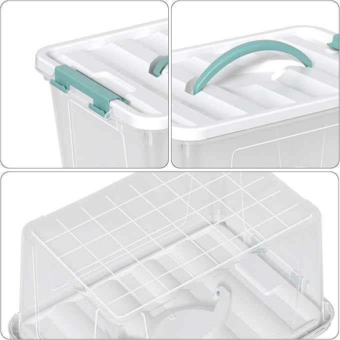 Readsky 4 Packs Clear Storage Latch Box Plastic 14 Quart Plastic Storage Bin with Lid and Handle