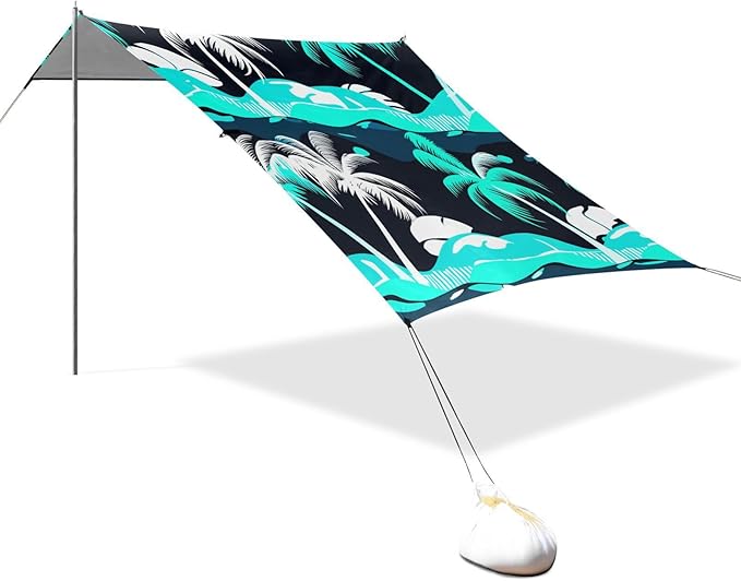Beach Canopy with Windproof Ropes &amp Sandbags Beach Tent Sun Shade Sun Shelter for Camping Trips Fishing Backyard Fun or Picnics Palm Tree