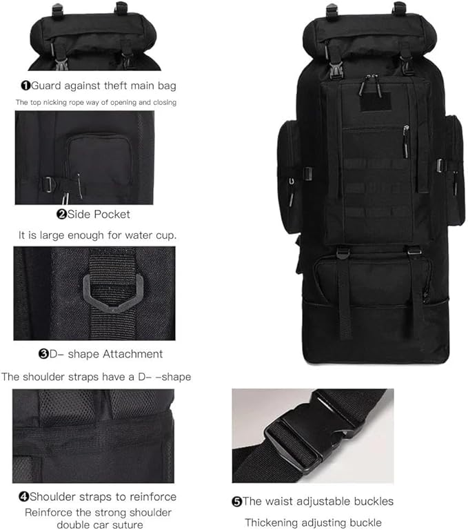 70L Outdoor Hiking Military Tactical Backpack Rucksack Camping Trekking Bag
