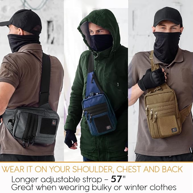 TECEUM Tactical Compact Sling Bag – CCW for Everyday – 10+ Styles – Shoulder EDC Crossbody Bag for Concealed Carry of Handgun