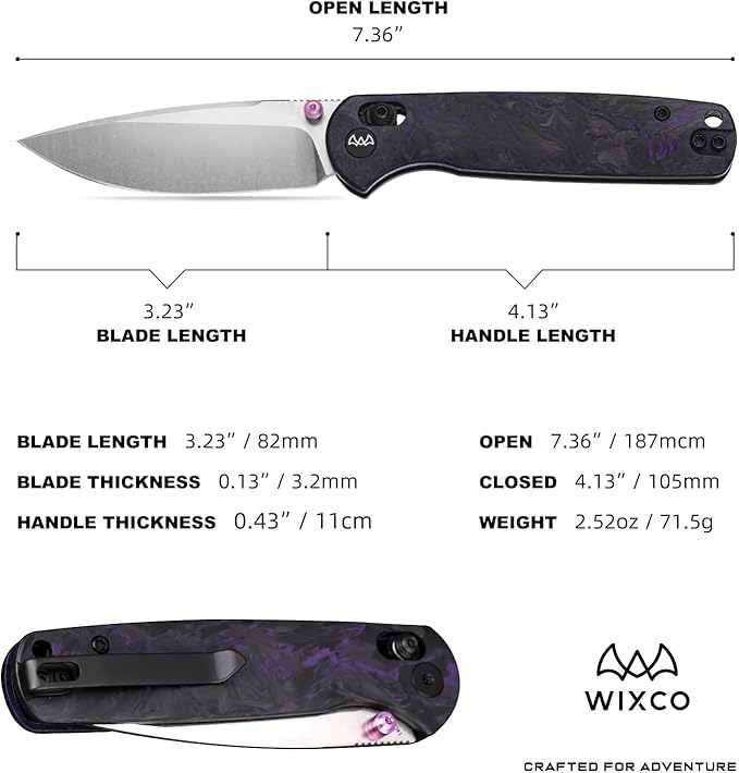 Folding Pocket Knife with Reversible Clip 3.23 14C28N Blade EDC Knife with Carbon Fiber Handle and Crossbar Lock Sharp Camping Hiking Hunting Survival Knives for Men (Purple)