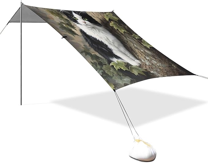 ALAZA Black and White Cat Beach Tent Sun Shelter Portable Canopy Sunshade for Outdoor Camping Picnics Backyard Fun 10x9 ft