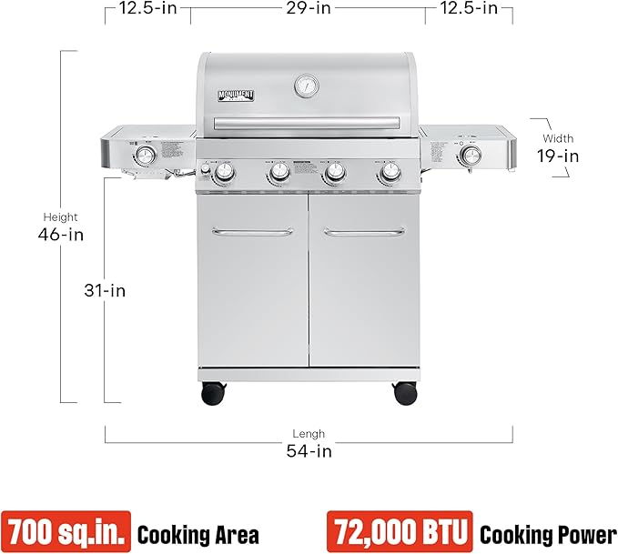 Monument Grills Larger 4-Burner Propane Gas Grills Stainless Steel Cabinet Style with Accessory Kit(5 items) Outdoor Use