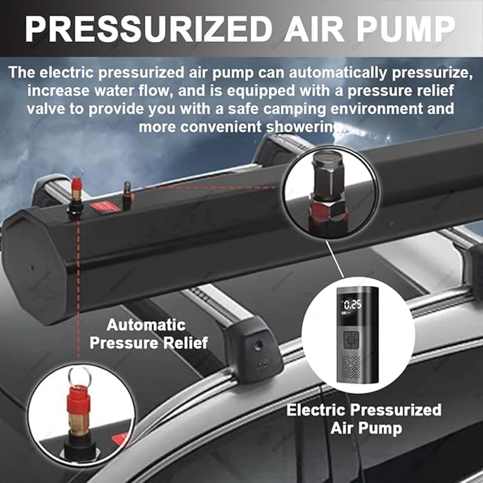 Portable Pressure Water Tank with Electric Air Pump for Solar Camping Shower Car Wash and Outdoor Adventures (20L)