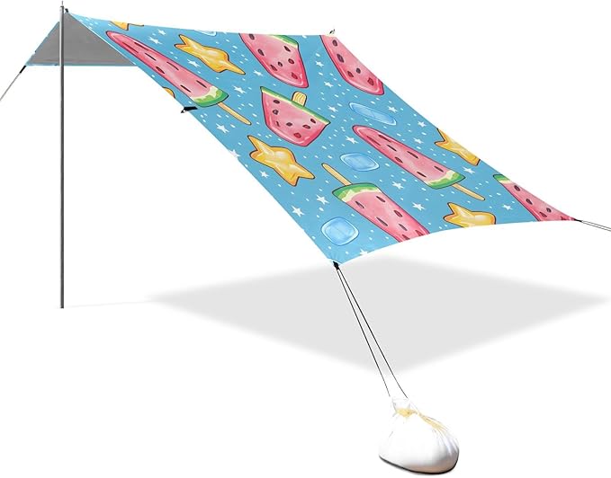 ALAZA Watermelon Popsicles Stars Ice Cubes Pattern Beach Tent Sun Shelter Portable Canopy Sunshade for Outdoor Camping Picnics Backyard Fun 10x9 ft