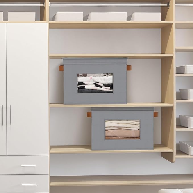 Univivi Storage Bins with Lids Collapsible Foldable Closet Storage Boxes for Clothes [3-Pack] Containers boxes with Handles Closet Storage for Home Office Bedroom (Grey17 x 12x 12)