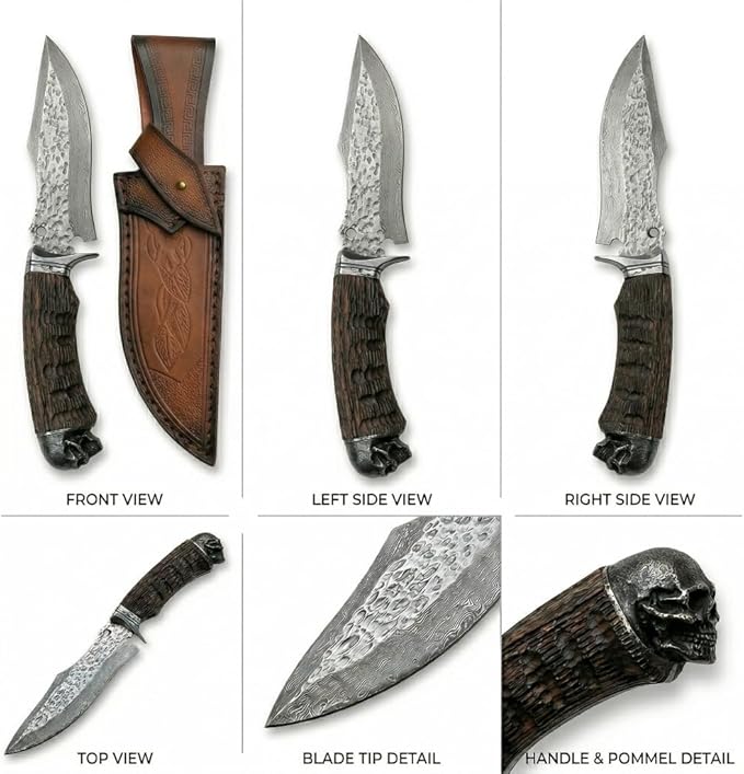 12.7 Mirror Polished Fixed Blade Survival Knife with Genuine Leather Sheath - High Hardness Stainless Steel Outdoor Knife - Artisan Resin Handle Utility Tool for Camping Hiking &amp Bushcraft