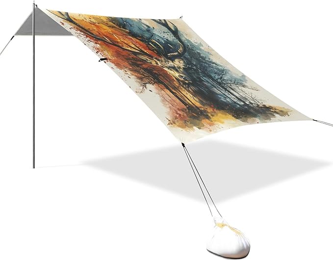ALAZA Deer with Antlers Autumn Winter Beach Tent Sun Shelter Portable Canopy Sunshade for Outdoor Camping Picnics Backyard Fun 10x9 ft