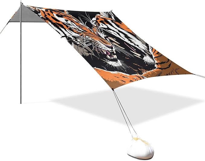 ALAZA Howling Tigers Fighting Beach Tent Sun Shelter UPF50+ Protection Beach Shade Canopy w/ 4 Sandbags for Outdoor Camping Fishing Backyard Fun Picnic 10x9 ft