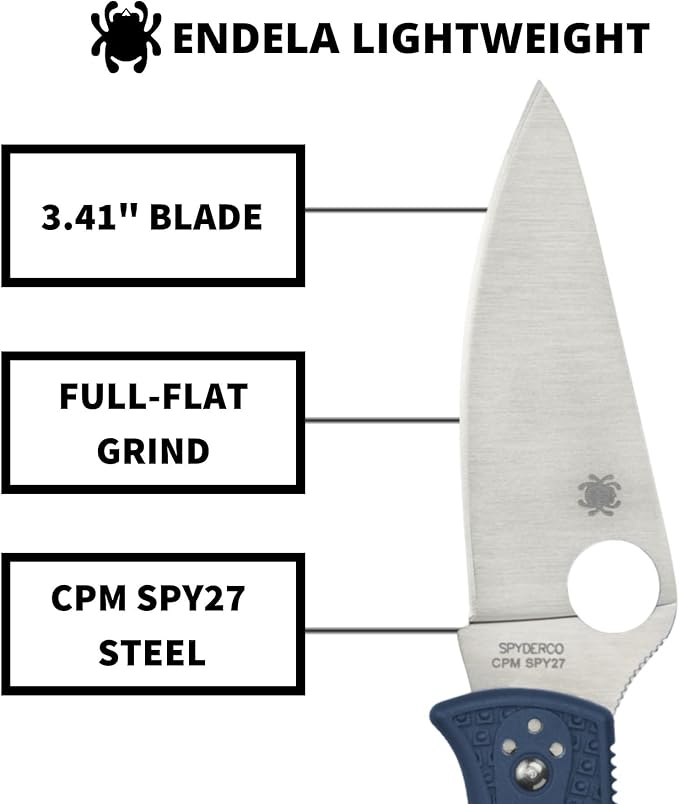 Spyderco Endela Lightweight Folding Pocket Knife with 3.4 CPM SPY27 Steel Blade and FRN Handle - EDC Knife for Men and Women Perfect for Hunting Tactical Camping Survival - PlainEdge - C243PCBL