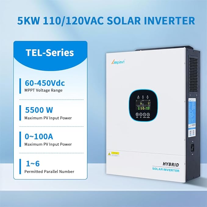 Ampinvt 5000W Solar Inverter 48Vdc to 120V Pure Sine Wave Inverter 5000 Watts Built-in 100A MPPT Solar Charge Controller Max PV Input 5500W Support up to 6 in Parallel Lead Acid Lithium Battery