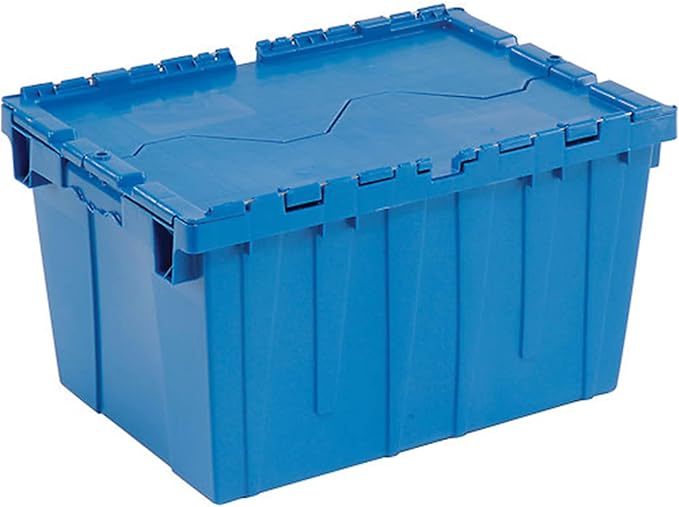 Global Industrial Plastic Distribution Container With Hinged Lid 2.4 Cu. Ft Capacity 50 Lbs. Capacity Nestable &amp Stackable 23-3/4x19-1/4x12-1/2 Blue