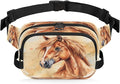 Watercolour Horse Waterproof Fanny Pack for Women Men Adjustable Waist Bag with Double Zipper Pockets Lightweight Square Hip Pack for Running Travel Hiking Workout Cycling