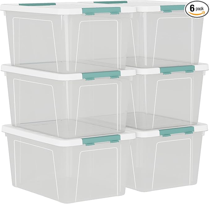 20 Quart Clear Plastic Storage Bins with Lids 6 Packs Latch Storage Container Box