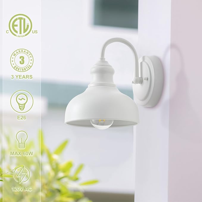 7 Inch Dome Outdoor Gooseneck Lighting Fixture Exterior Small Porch Light Fixtures with Wall Mount Farmhouse Style External Barn Door Wall Sconce Gooseneck Barn Lighting Wall Lamp for House