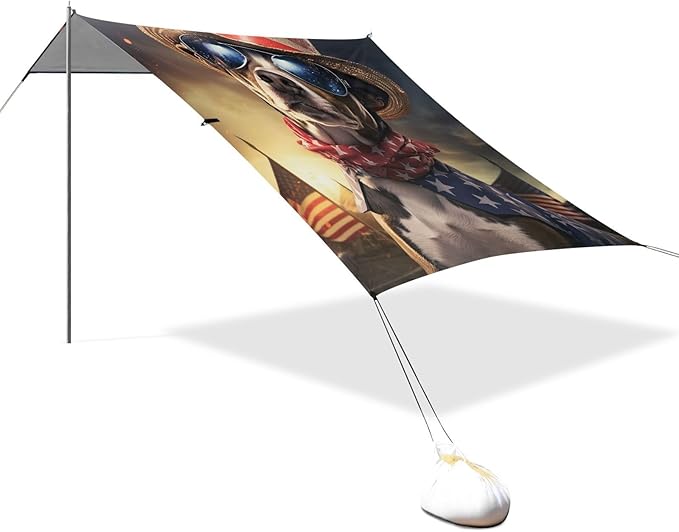 ALAZA 4th of July Dog Beach Tent Sun Shelter Portable Canopy Sunshade for Outdoor Camping Picnics Backyard Fun 10x9 ft