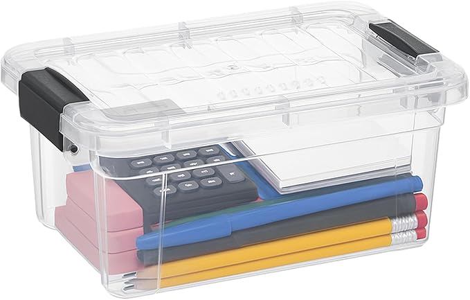 Superio Clear Storage Box with Lid 3.4 Quart Plastic Container Bins for Organizing Stackable Crates BPA Free Non Toxic Odor Free Organizers for Home Office School and Dorm
