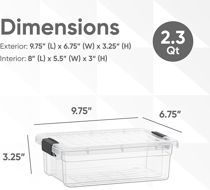 Superio Storage Bins with Lids- 6 Pack 2.3 Qt Clear Boxes for Organizing Stackable Plastic Containers- BPA Free Non-Toxic Odor Free Organizer for Home Office Dorm