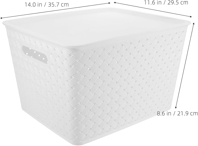 Unomor Plastic Storage Bins Large Woven Plastic Organizer with Handle and Lid Multi-purpose Storage Basket for Pantry Closet Office Classroom and Playroom Organization