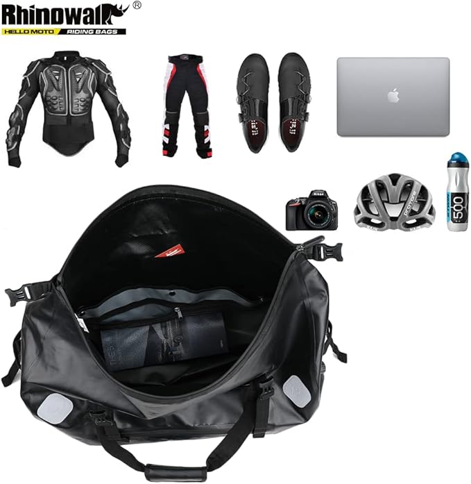 Rhinowalk Motorcycle Dry Bag 65L Waterproof Duffle Dry Bag Motorcycle Travel Luggage with Large Storage Space for Camping Boating Bycycle Motorbike-Black