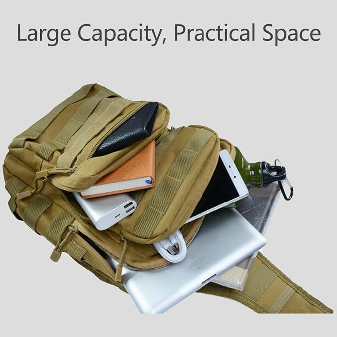 Outdoor Tactical Sling Bag Pack Military Sport Shoulder Sling Backpack EDC Molle Assault Bag for Every Day Carry (Mud)
