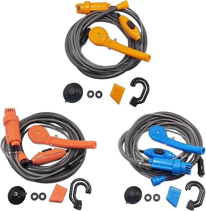 12V Portable Shower for Camping Outdoor Shower Set with Electric Water Pump 5m Cable Pet Washing Travel &amp Car Use(B)