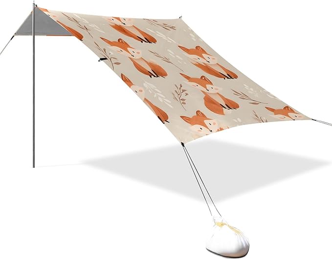 ALAZA Orange Fox Pattern Beach Tent Sun Shelter Portable Canopy Sunshade for Outdoor Camping Picnics Backyard Fun 10x9 ft