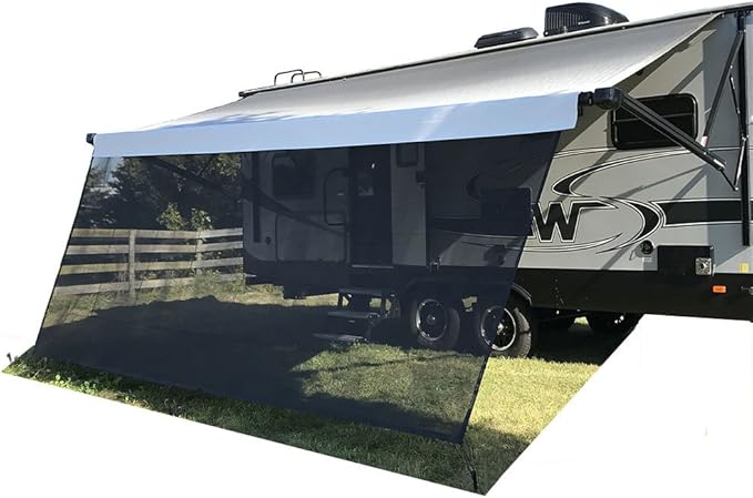 Tentproinc RV Awning Sun Shade Screen 8' X 12' 3'' (Fit for 13' Awning) Mesh Sunshade Screen for Motorhome Camping Trailer Awning Sunscreen Shadescreen UV Sunblock - 3 Year Warranty (Black)