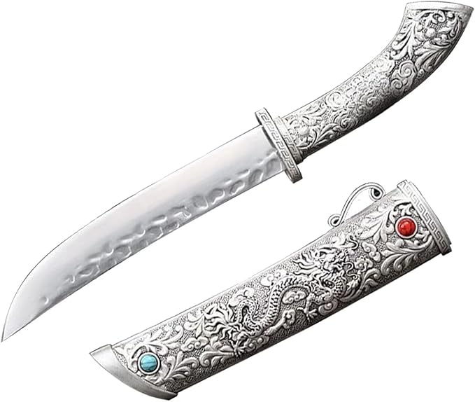 Dragon Tanto Fixed Blade Knife with Metal Sheath Display Stand &amp Gift Box Collectible Japanese Style Knife for Display Camping EDC &amp Gifts for Men