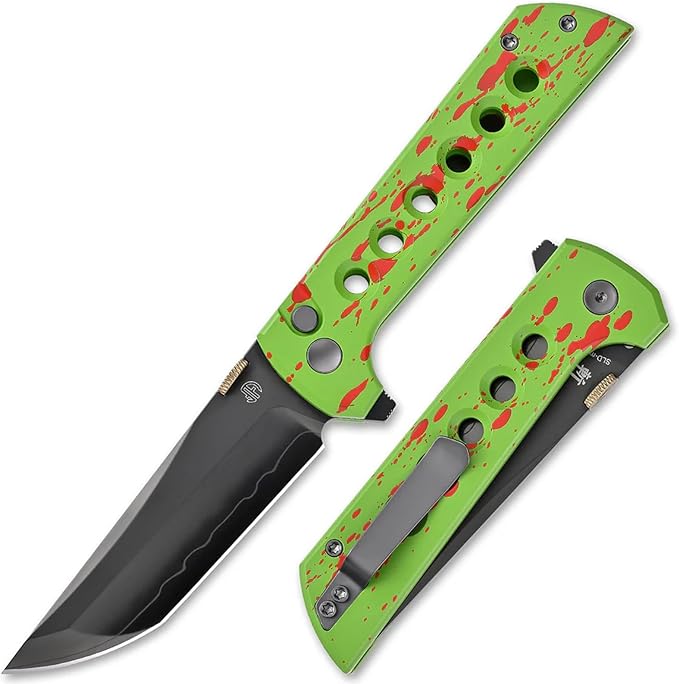 Manual Folding Pocket Knife for Men - SLD-Magic 3-Layer San Mai Steel - 3.5 DLC Coated Modified Tanto Blade - Lightweight Aluminum Handle with Secure Button Lock - Precision EDC Utility Tool for Outd