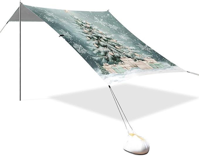ALAZA Green Christmas Tree Beach Tent Sun Shelter Portable Canopy Sunshade for Outdoor Camping Picnics Backyard Fun 10x9 ft