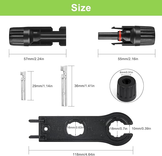 MC4 Solar Connectors 30 Pairs/60pcs Solar Panel Cable Connectors Waterproof IP67 1000V 30A Male/Female Connector with 2 Pack Wrenches