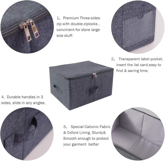 iwill CREATE PRO Pack of 2 Fabric Folding Washable Clothes Storage Boxes with Zip Lid for Wardrobe Black Gray