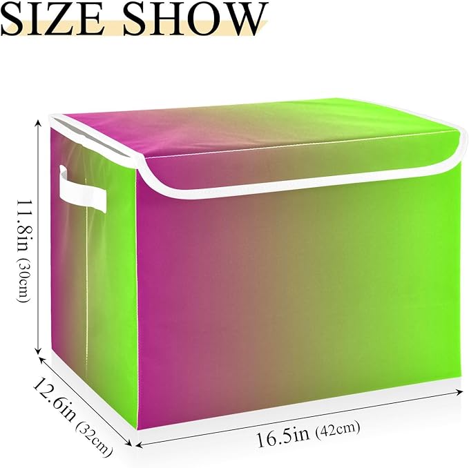 Red Green Gradient Storage Bin with Lid Stackable Shoebox Storage Large Fabric Storage for Office Supplies Home Decor
