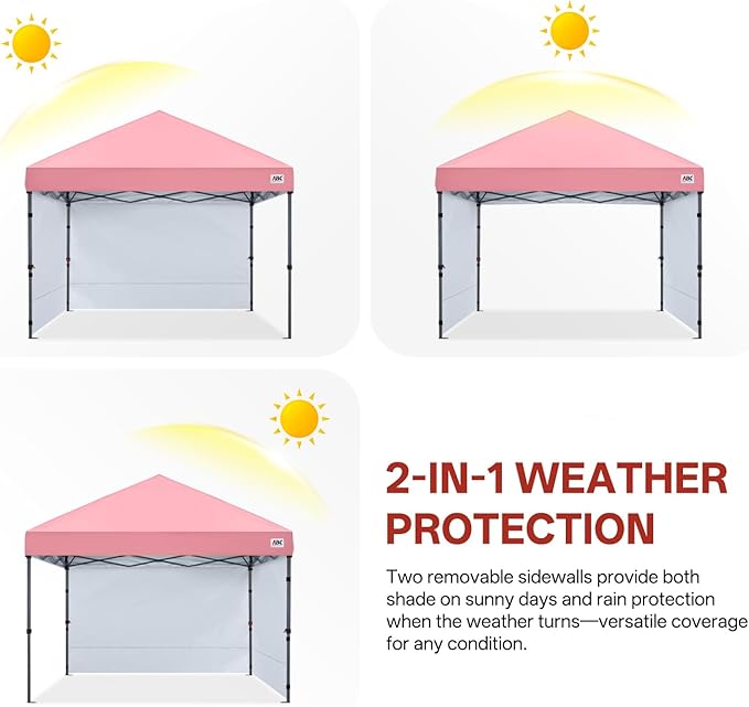 ABCCANOPY Easy Pop up Canopy Tent with 2 Sidewalls for Outdoor Sun Blocking or Rain Protection10x10 Pink