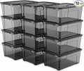 Clear Black Storage Bins with Lids 12 Pack Plastic Containers with Carry Handles 5 Qt Stackable Organizer Boxes with Latching Locks for Organizing Items