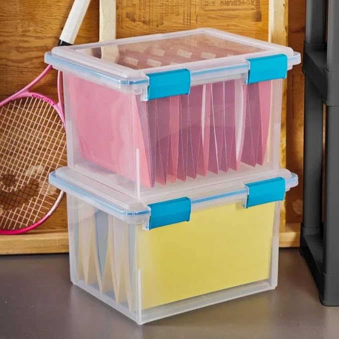 32 Quart Gasket Box - Clear Base and Lid Blue Aquarium (Set of 4) Blue-4.0 / United States