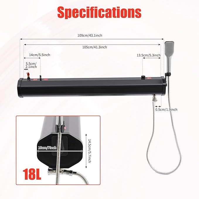 Portable Camping Shower 30L 7.93Gallon Roof Rack Mount Road Shower 140℉ Outdoor Activities Water Supply w/Shower Head for Surfing Beach Travel Camping &amp Off-Road