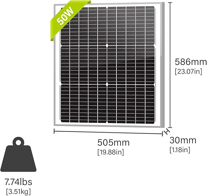 Newpowa 50W Watts 12V 10BB Mono Solar Panel Off Grid Solar Charge Kit 50 Watt 12 Volt Solar Panel+10A MPPT Charge Controller+8ft Cord for Connecting Controller to Battery Alligator Clamp