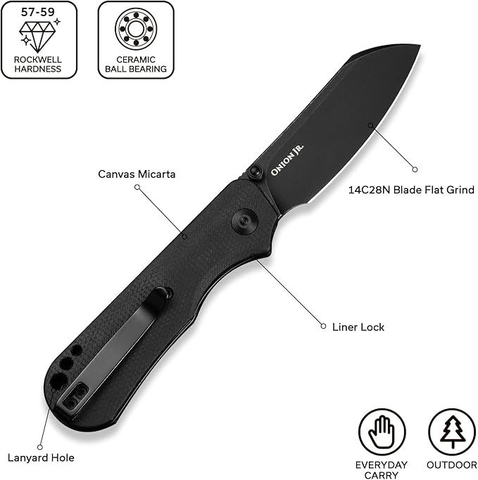 CIVIVI Crabby Pocket Knife EDC Folding Knife for Men Women with Swedish 14C28N Blade Contoured Micarta Handle Designed by Ken Onion Jr. C24055-3