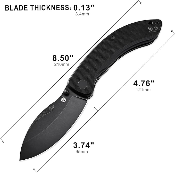Petrified fish PFB06 Zonda Folding Knife3.74 14C28N Steel Black Stonewashed Blade G10 Handle Folding knife for EDC Camping Outdoor (Black Black Stonewashed)