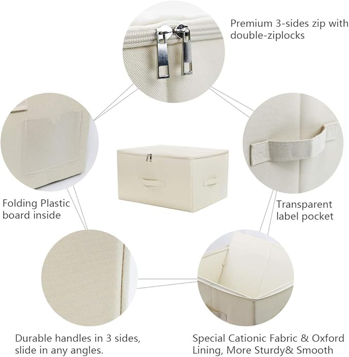 iwill CREATE PRO Collapsible Rigid Storage Bins with Lid Shelves Clothes Storage Cubes Tide Up Your Wardrobe Beige Set of 2
