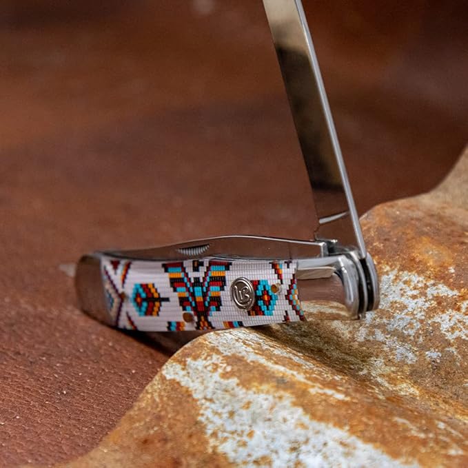WHISKEY BENT HAT CO. Traditional Trapper Folding Pocket Knife 4.125 Closed Length 440C Stainless Steel Blades (Thunderbird)