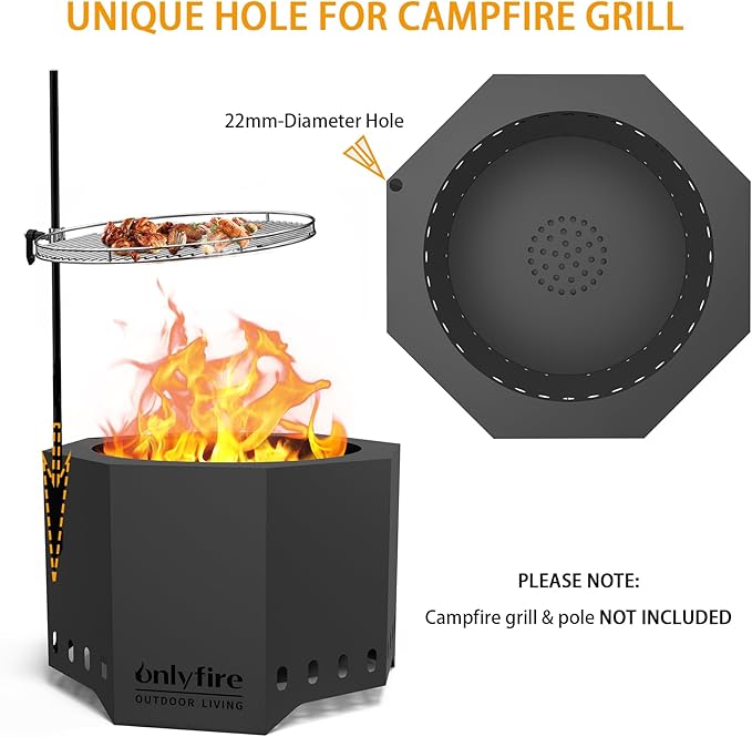 ONLYFIRE OUTDOOR LIVING 24 Modern Smokeless Fire Pit Portable Wood Burning Firepit for Camping Tailgating Patio Backyard Lakeside Villa Beach Bonfire Party Outdoor Fireplace Black FP013