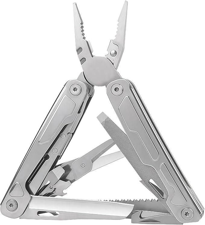 Multi Tool 19-in-1 Full-Size Lightweight EDC Multi-Purpose Pliers Camping Knives &amp Tools Nylon Bag Tactical Gear Mens Gifts Ideas Gifts for Hunters Men who have Everything (Gray)