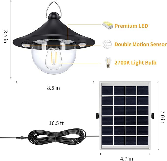 Solar Shed Light Indoor Outdoor Pendant Lights Solar Powered with 2 Motion Sensor Waterproof Solar Hanging Lamp for Porch Inside Home Farmhouse Gazebo Chicken Coop Daytime Available 2 Pack