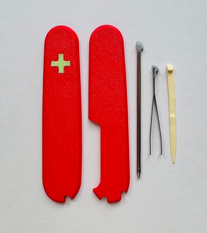 Replacement Covers For Victorinox Scales Plus 91mm Plastic Handles With Toothpick Tweezers And Ballpoint Pen Glowing Cross (Red)